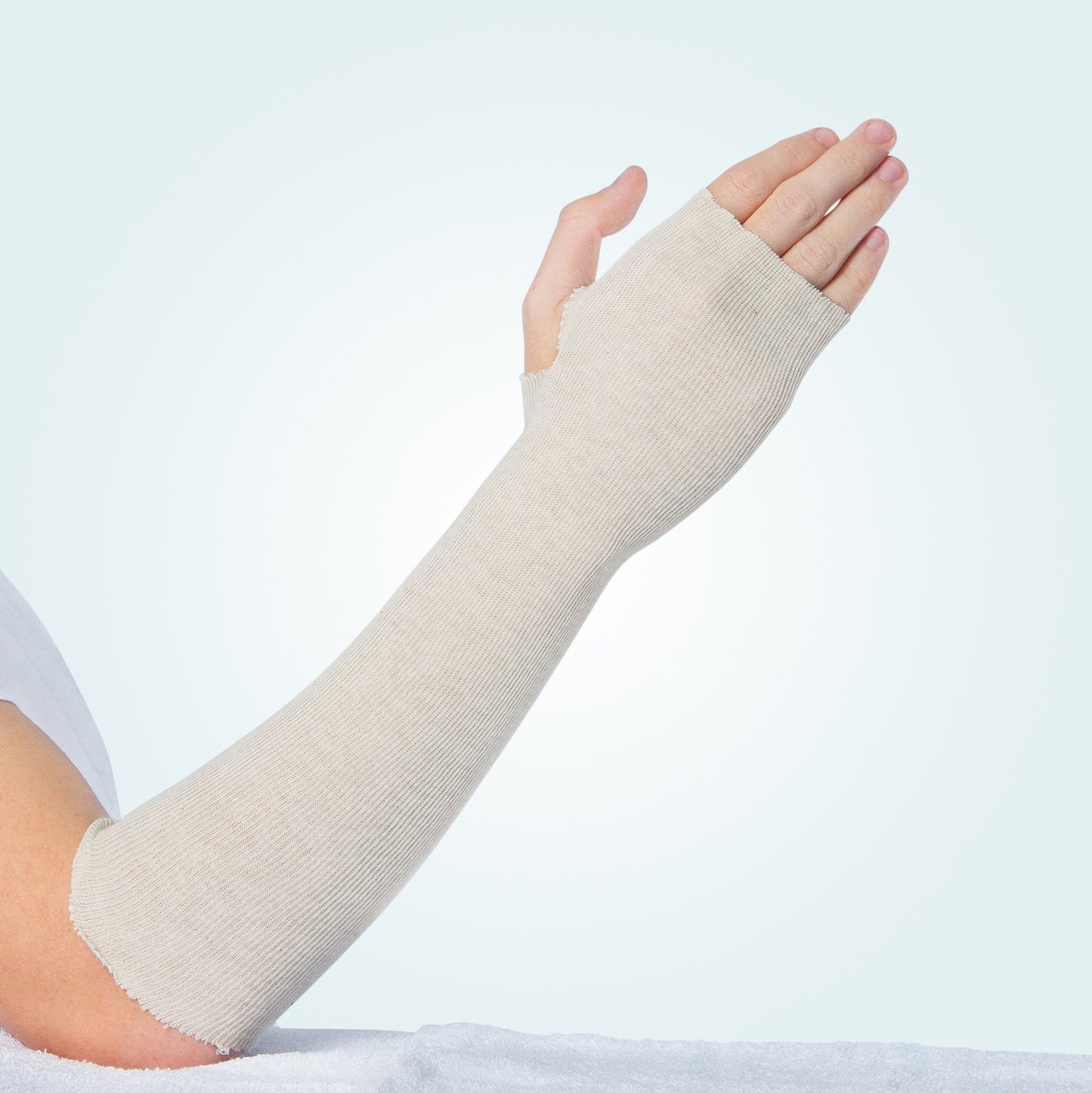 Benecast Cotton Ribbed Stockinette protects skin from friction under synthetic and plaster casts.