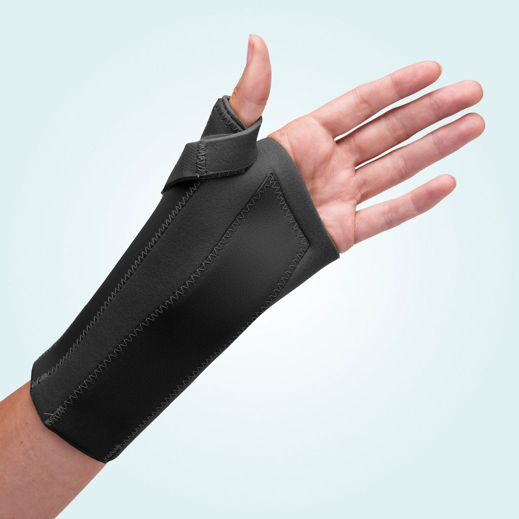 The Benecare Neoprene Open Wrist/Thumb Support is available in black and beige.