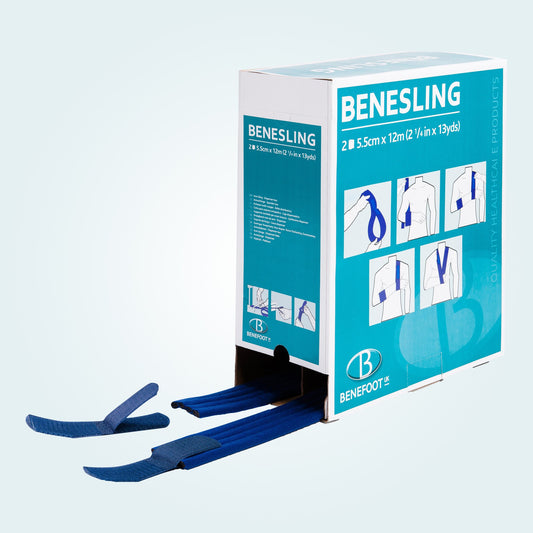 The BeneSling Sling on a Roll is a convenient immobilisation system for the upper extremity.