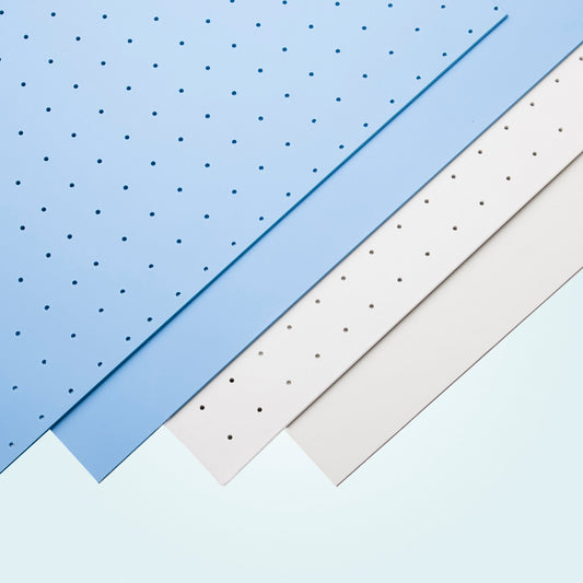 Beneplas Colours thermoplastic sheets, are available in blue and white, in a couple of perforations.